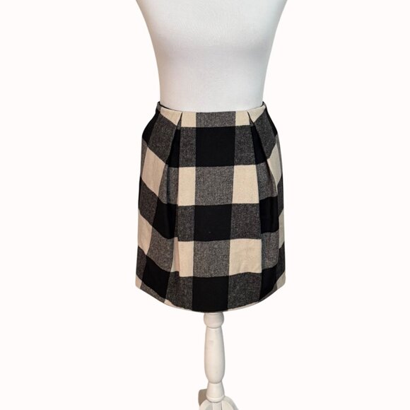 Zac Posen Buffalo Plaid Skirt Size 4 Short Black White Wool Pleated Fall Preppy - Picture 1 of 12